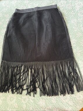 Black Fringe Mesh Pencil Skirt